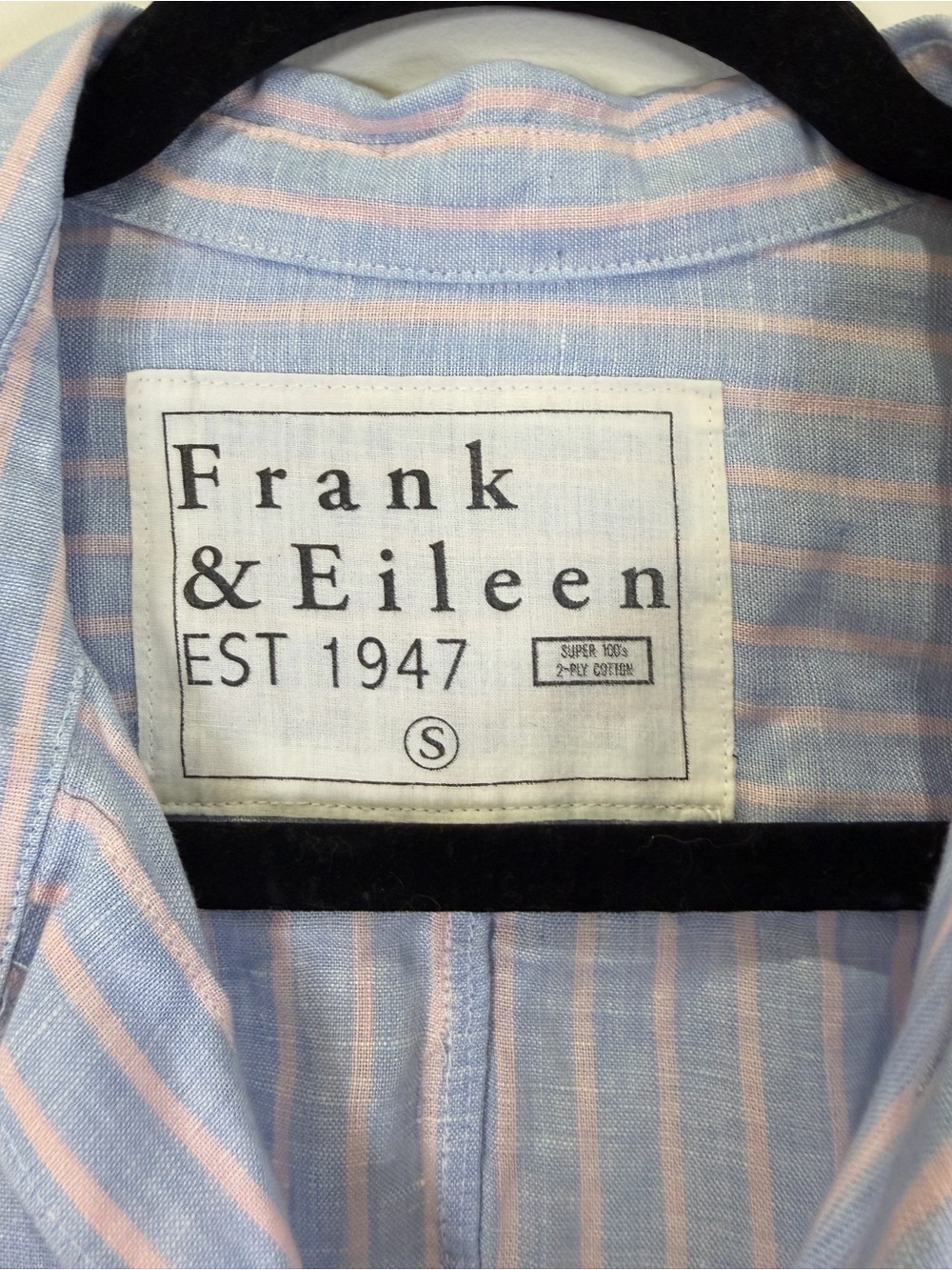 Frank & Eileen 100% linen Barry blue and pink striped button down shirt sz Small - Picture 2 of 4